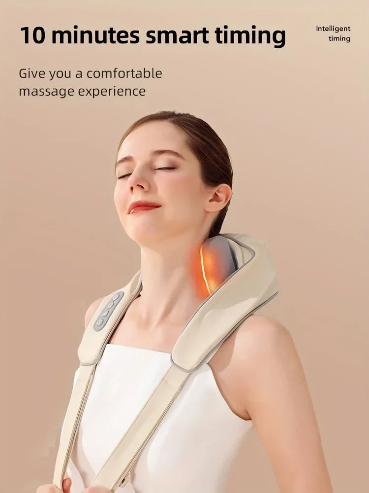 Wireless Neck & Back Massager with 6D Kneading Relief – Portable & Washable