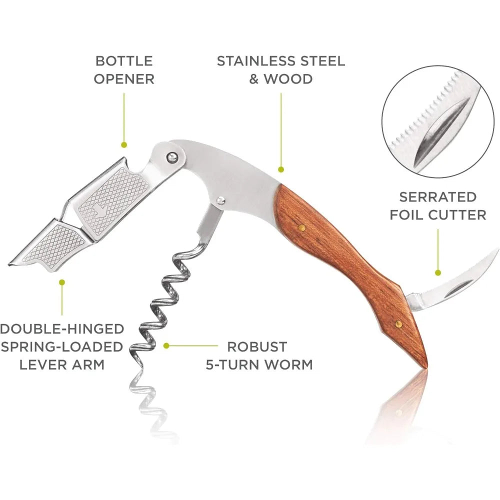 Ergonomic Wine Bottle Opener – Stainless Steel with Wooden Handle