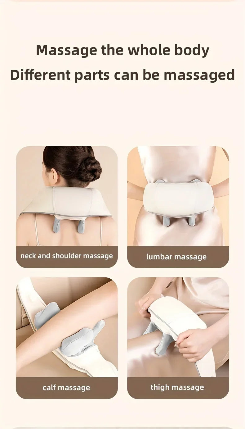 Wireless Neck & Back Massager with 6D Kneading Relief – Portable & Washable
