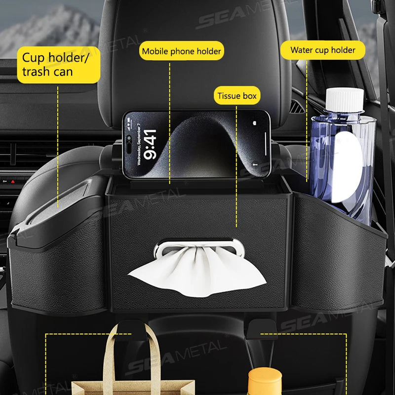 No-Drill Adjustable Car Holder with Phone & Paper Towel Organizer