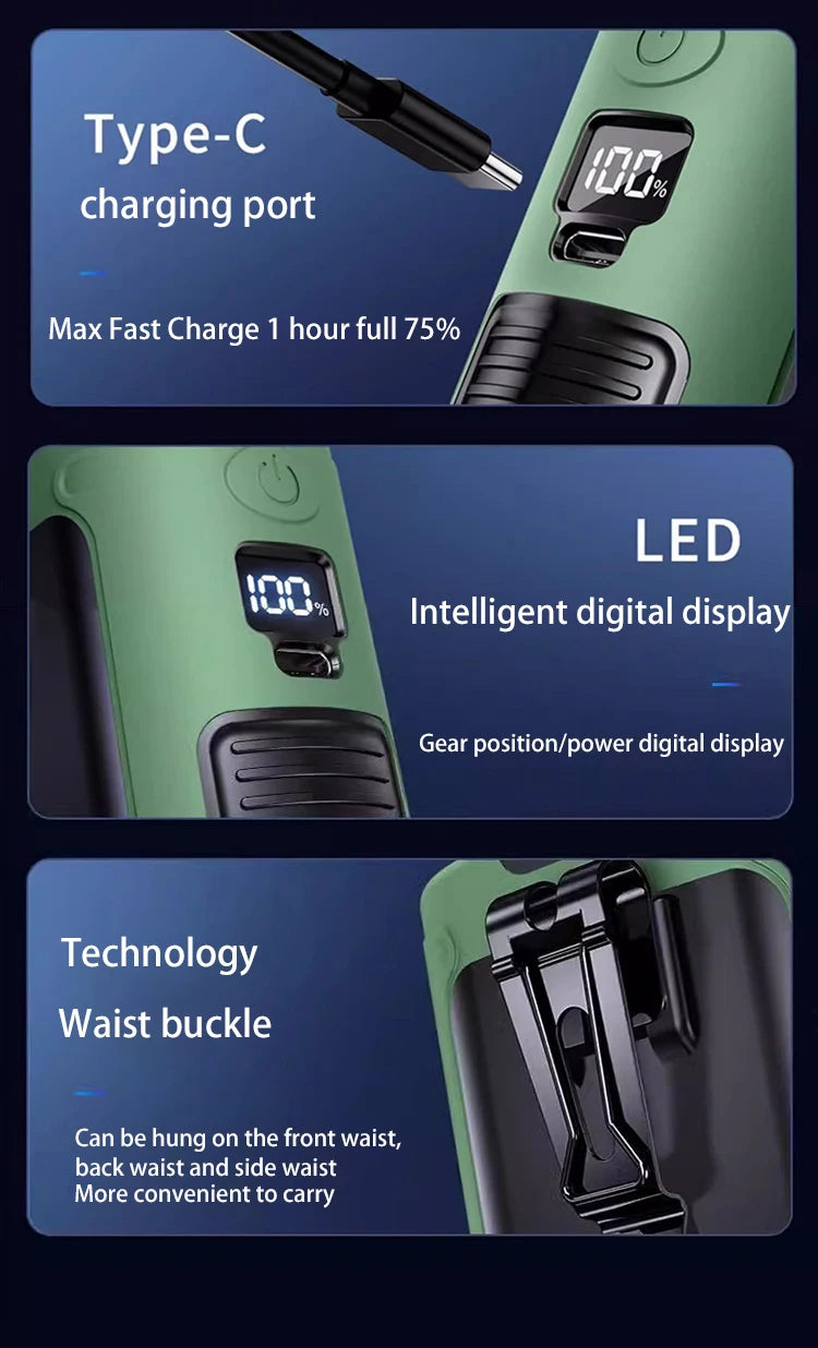20,000mAh Portable Waist & Neck Fan with Power Bank & LED – Outdoor Work & Sports
