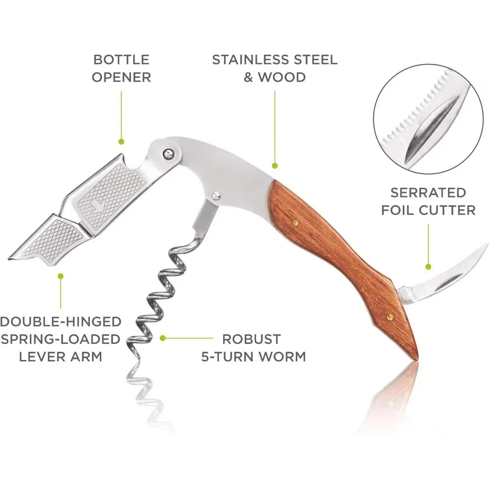Ergonomic Wine Bottle Opener – Stainless Steel with Wooden Handle