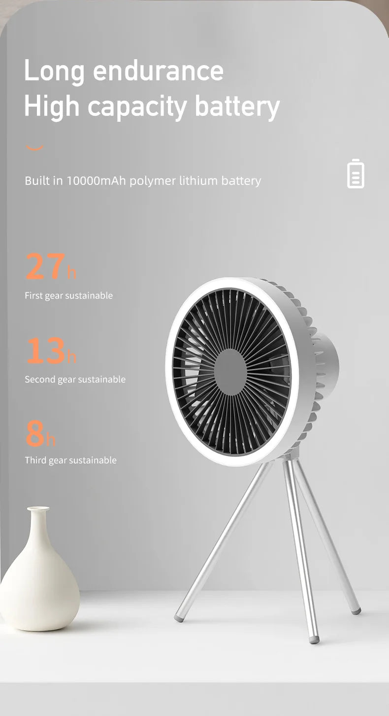 Smart Rechargeable Cooling Fan with 3-Speed & Timer