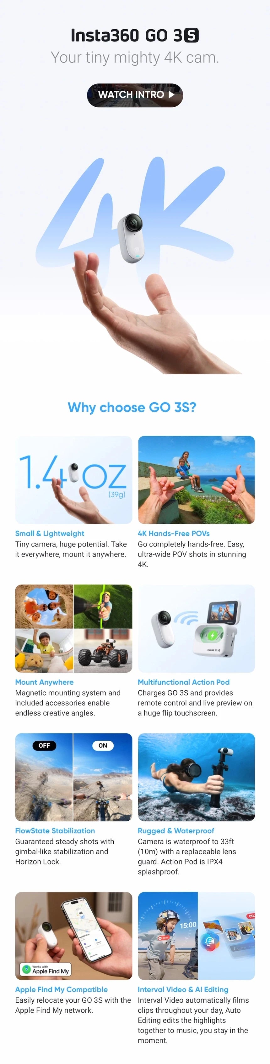 4K Ultra-Wide POV Action Camera with Magnetic Mount