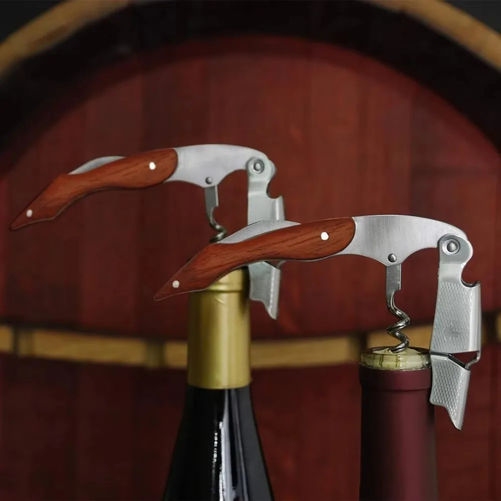 Ergonomic Wine Bottle Opener – Stainless Steel with Wooden Handle