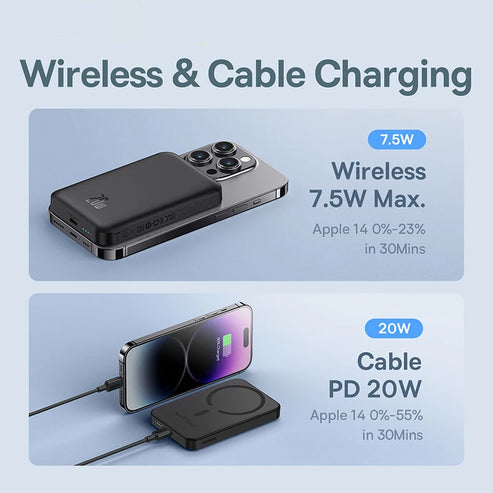 Slim 5000mAh Wireless Power Bank – Pocket-Sized Charger