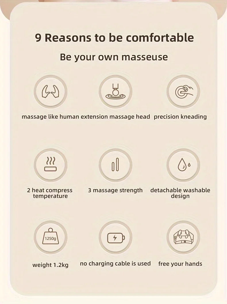 Wireless Neck & Back Massager with 6D Kneading Relief – Portable & Washable