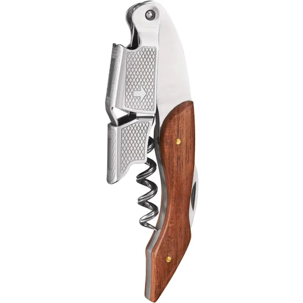 Ergonomic Wine Bottle Opener – Stainless Steel with Wooden Handle