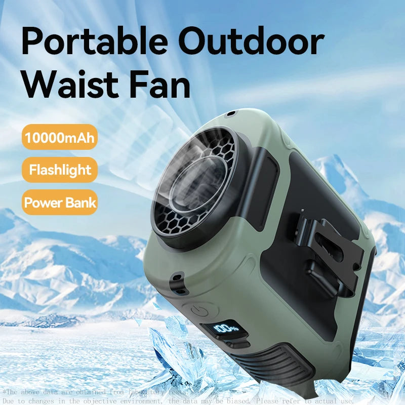 20,000mAh Portable Waist & Neck Fan with Power Bank & LED – Outdoor Work & Sports