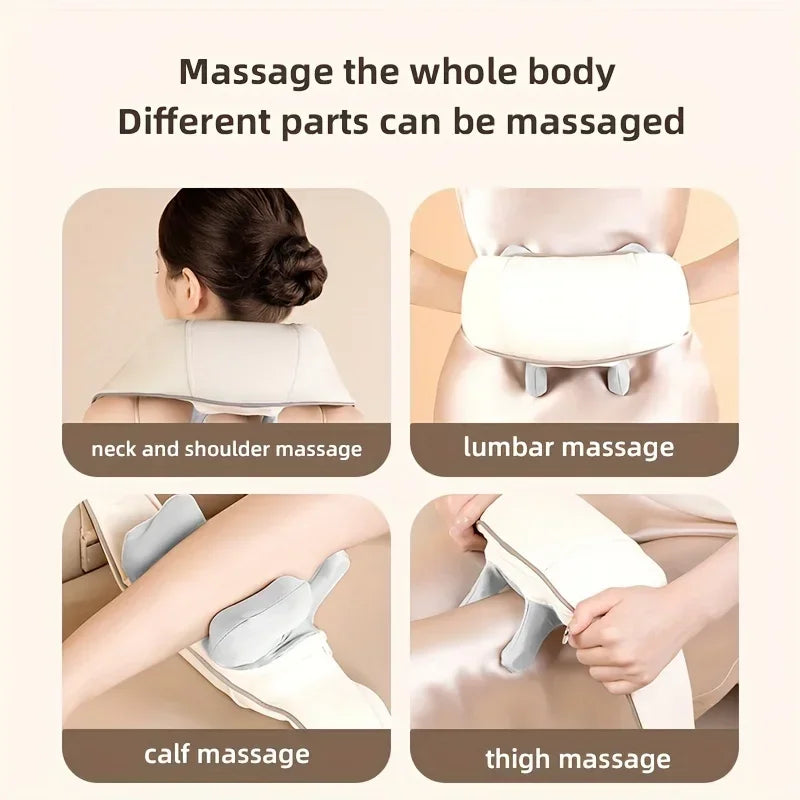 Wireless Neck & Back Massager with 6D Kneading Relief – Portable & Washable