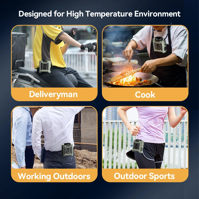 20,000mAh Portable Waist & Neck Fan with Power Bank & LED – Outdoor Work & Sports