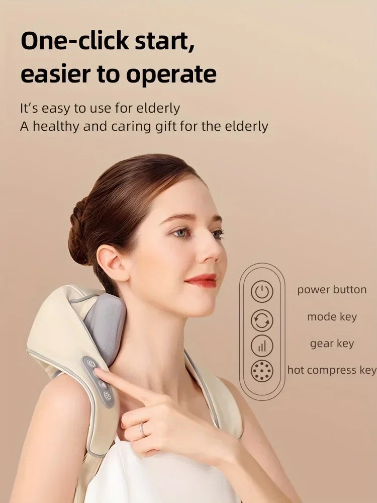 Wireless Neck & Back Massager with 6D Kneading Relief – Portable & Washable