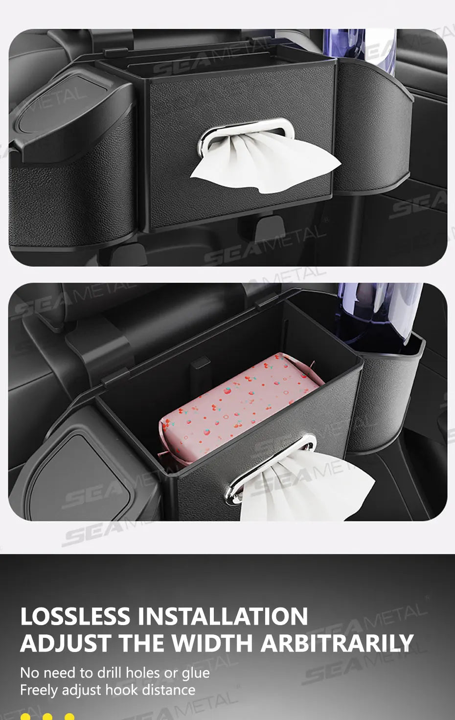 No-Drill Adjustable Car Holder with Phone & Paper Towel Organizer