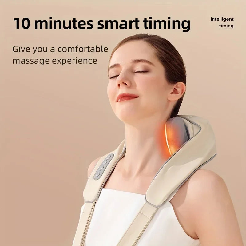 Wireless Neck & Back Massager with 6D Kneading Relief – Portable & Washable