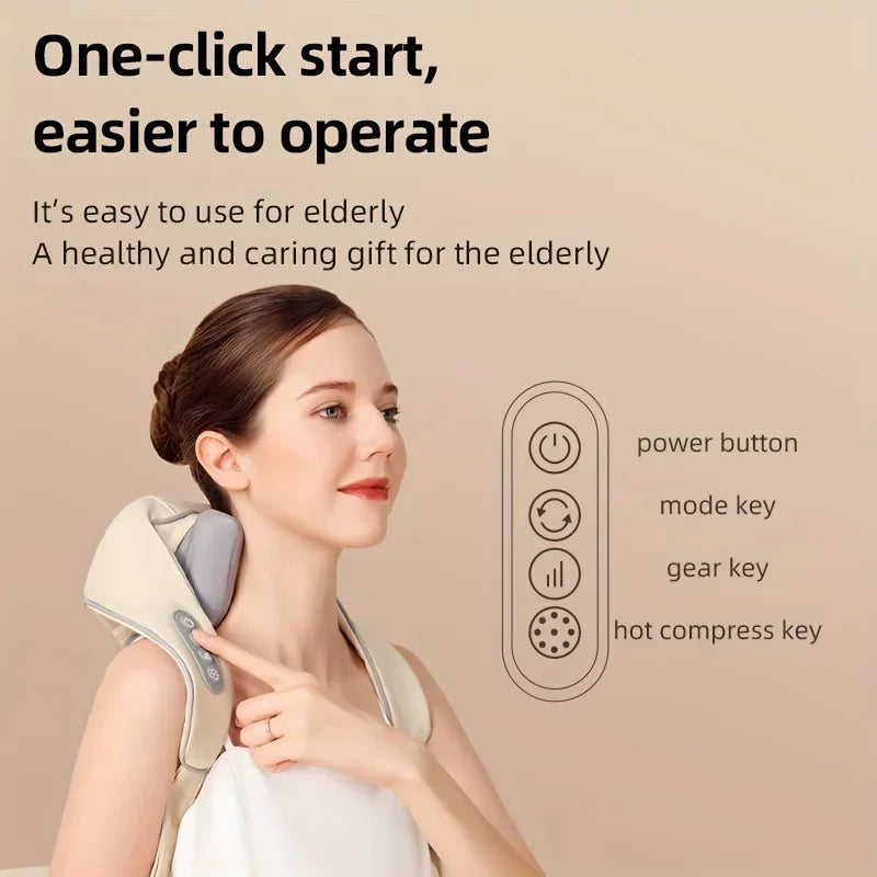 Wireless Neck & Back Massager with 6D Kneading Relief – Portable & Washable