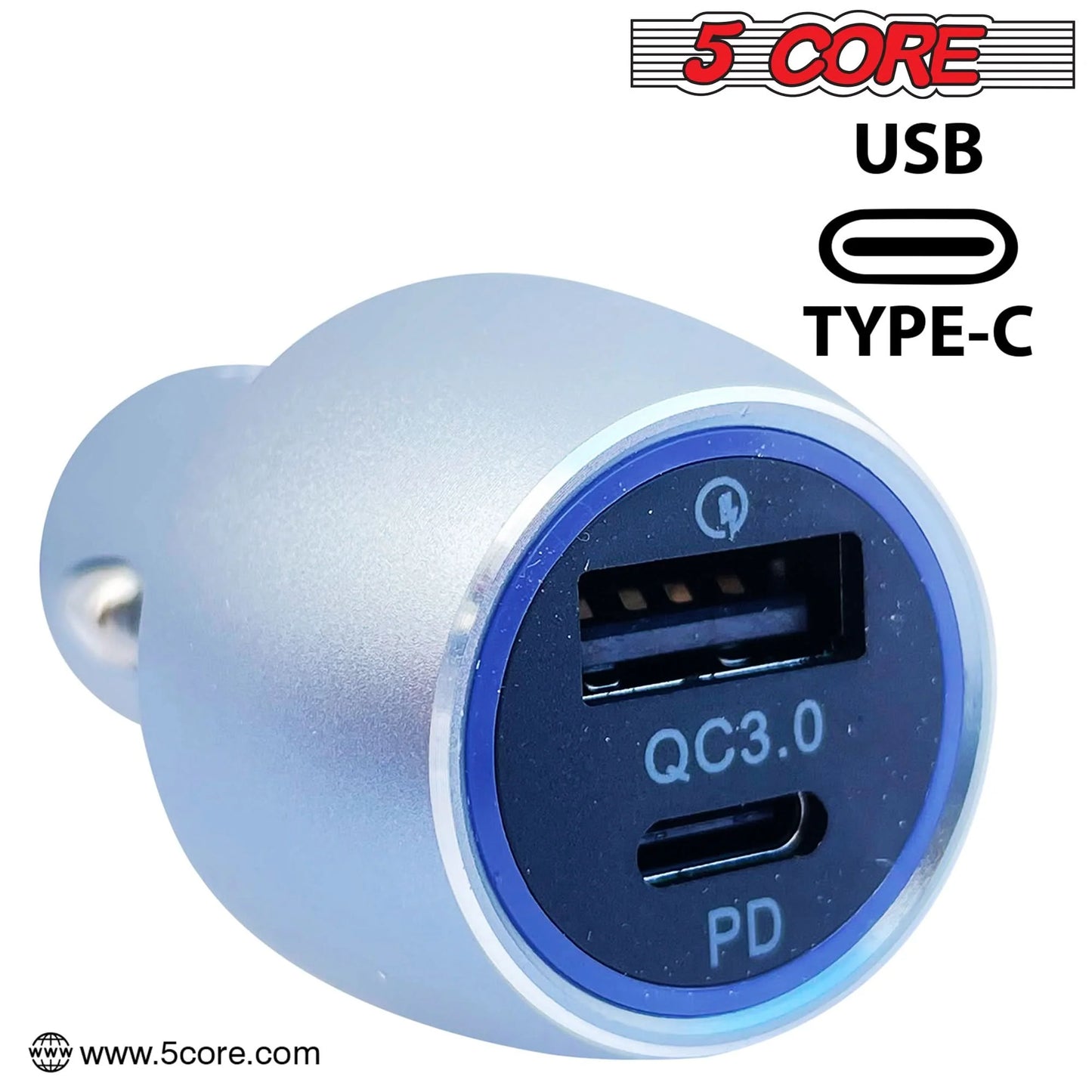 5Core Car Charger USB Type C Adapter 36W Fast Charging Anker Outlet