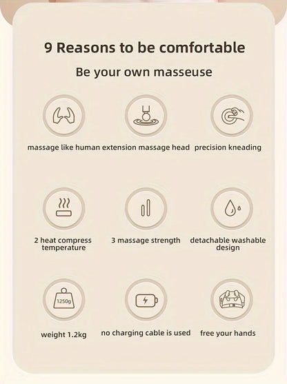 Wireless Neck & Back Massager with 6D Kneading Relief – Portable & Washable