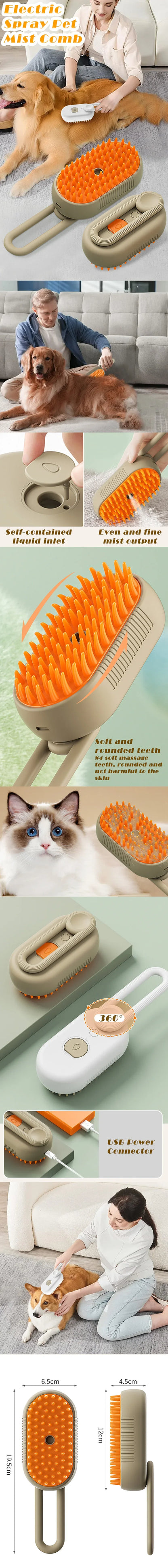 Steam Pet Brush with Spray Function – Grooming Tool for Healthy Coats
