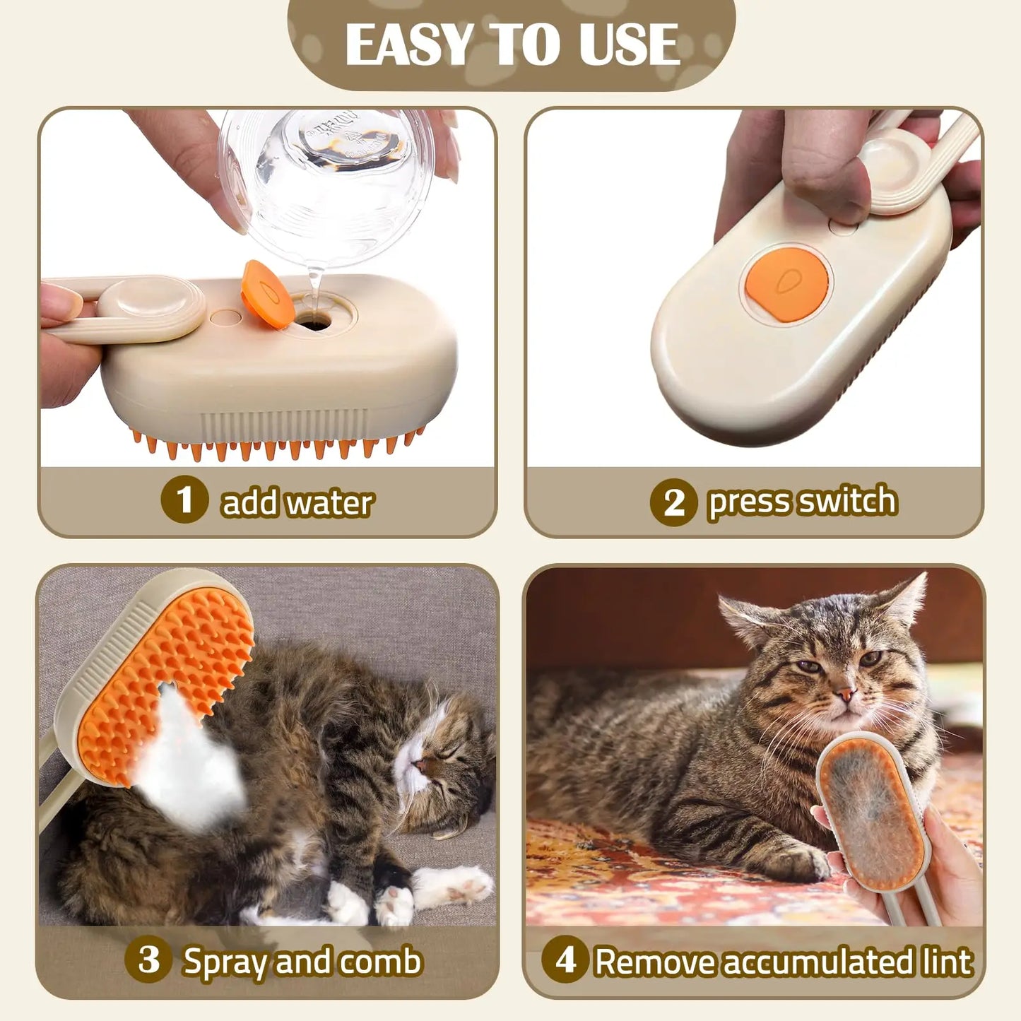 Steam Pet Brush with Spray Function – Grooming Tool for Healthy Coats
